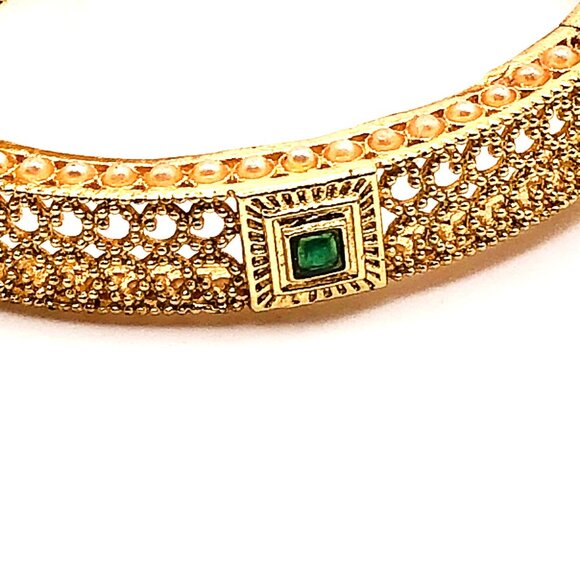 Set of 2 Vintage Gold Tone Filigree Hinged Bangle Bracelets - Picture 7 of 15